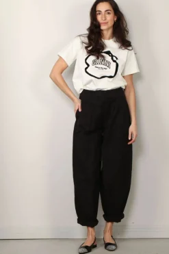 Ganni T-shirt - Heavy Cotton Bow Relaxed T-shirt - Egret