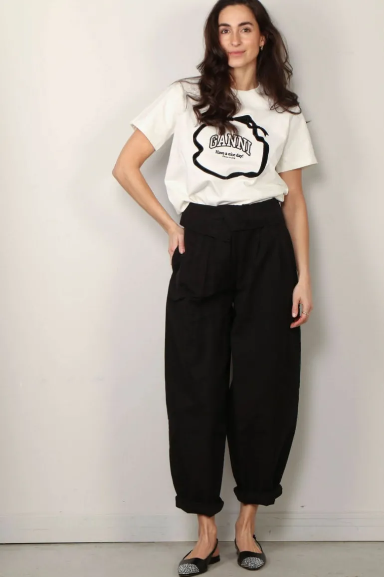 Ganni T-shirt - Heavy Cotton Bow Relaxed T-shirt - Egret