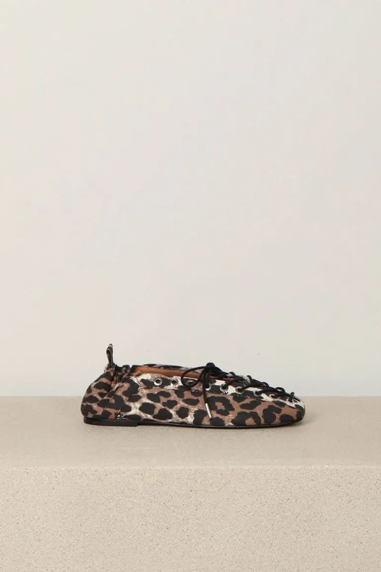 Ganni Ballerina's - Eyelets Lace Up Ballerina Denim Print - Leopard