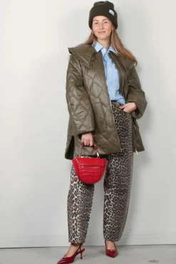Ganni Jas - Shiny Quilt Midi Jacket - Kalamata