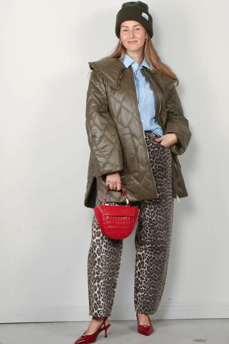 Ganni Jas - Shiny Quilt Midi Jacket - Kalamata