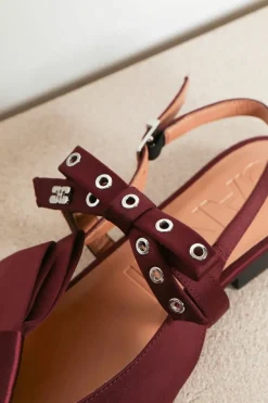 Ganni Ballerina - Big Bow Slingback Ballerina Satin - Dark burgundy