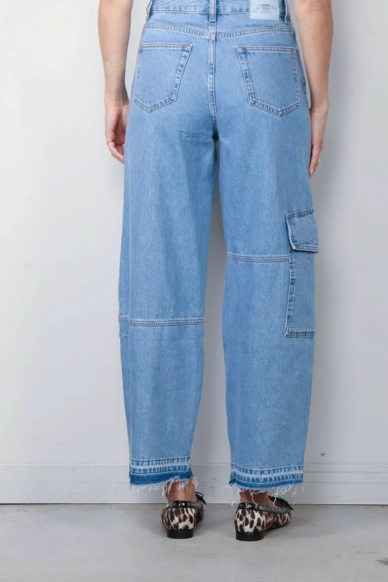Ganni Jeans - Broderie Anglaise Denim Carpenter Jeans - Light Blue Stone