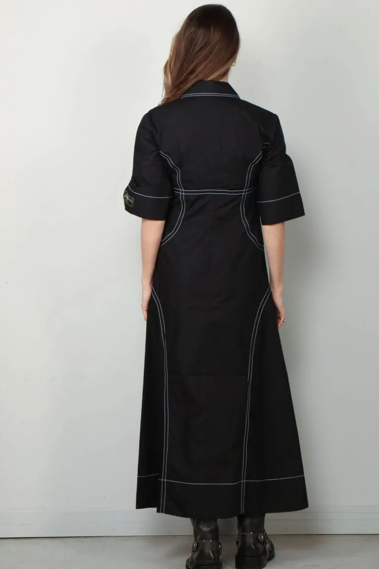 Ganni Jurk - Cotton Poplin Long Shirt Dress - Black