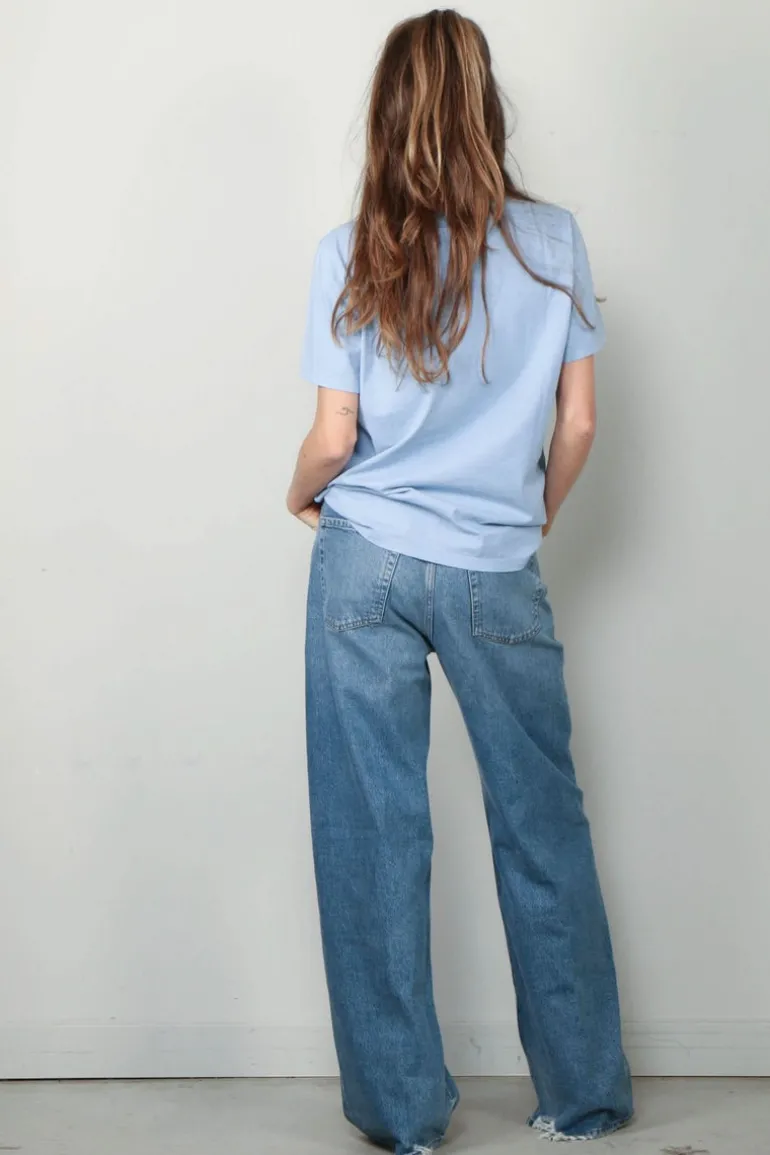 Ganni T-shirt - Re-Cut Basic Cotton Jersey Relaxed T-Shirt - Soft Chambray