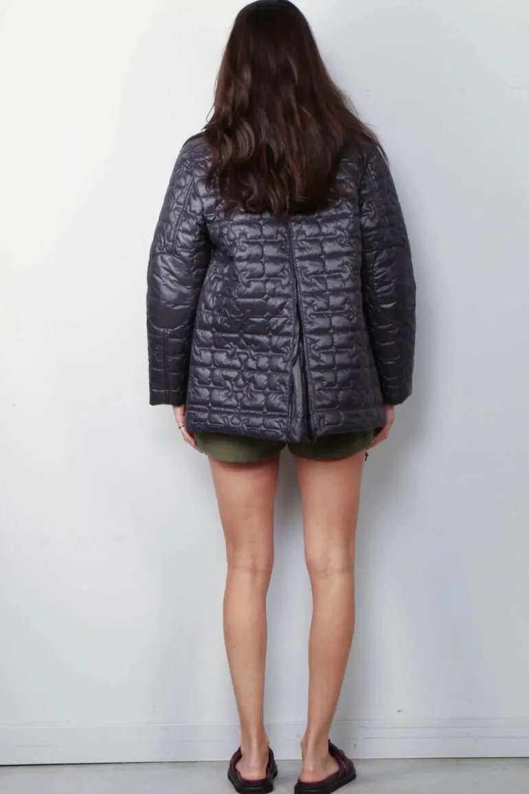 Ganni Jas - Shiny Quilt Midi Jacket - Phantom