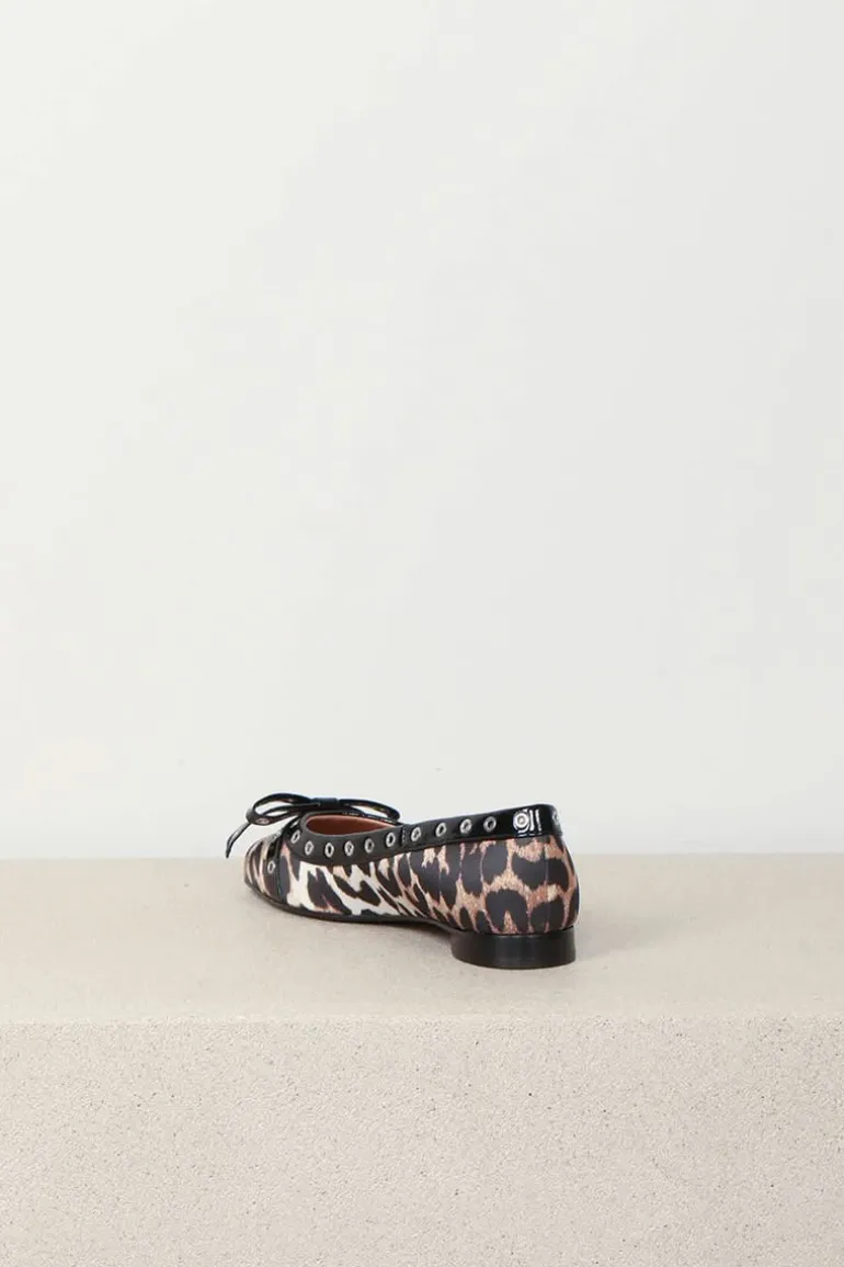 Ganni Ballerina - Eyelets Bow Satin Print - Leopard