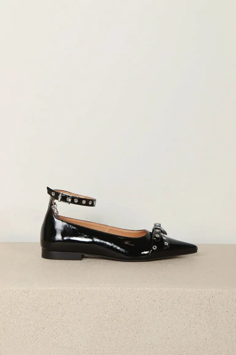Ganni Ballerina - Eyelets Jewel Ballerina Naplack - Black