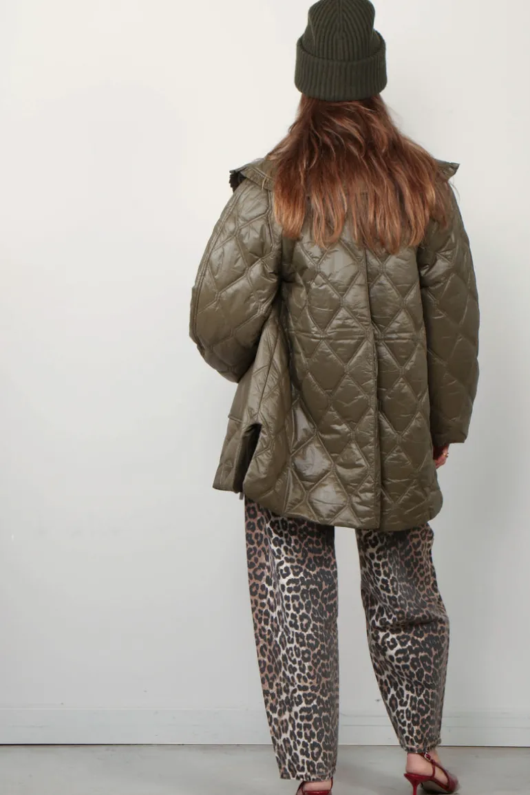Ganni Jas - Shiny Quilt Midi Jacket - Kalamata