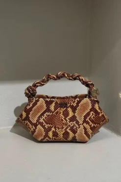 Ganni Tas - Bou Bag Mini Snake - Buckthorn Brown