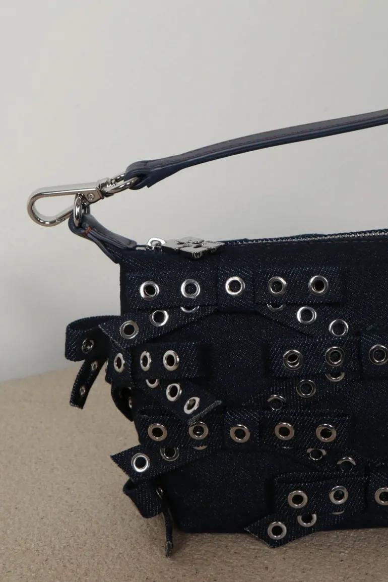 Ganni Tas - Butterfly Small Pouch Bow Eyelet Denim - Dark Navy