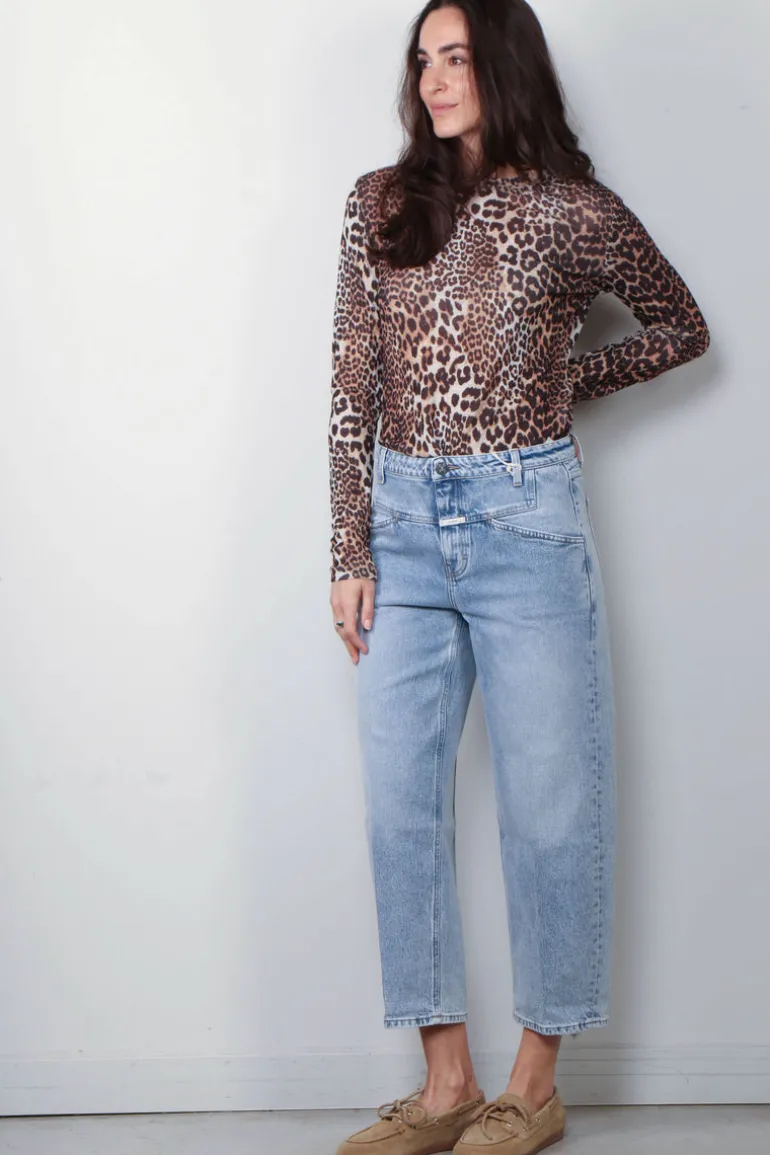 Ganni Top - Printed Marl Mesh Long Sleeve - Leopard