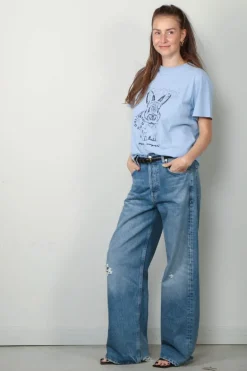 Ganni T-shirt - Re-Cut Basic Cotton Jersey Relaxed T-Shirt - Soft Chambray