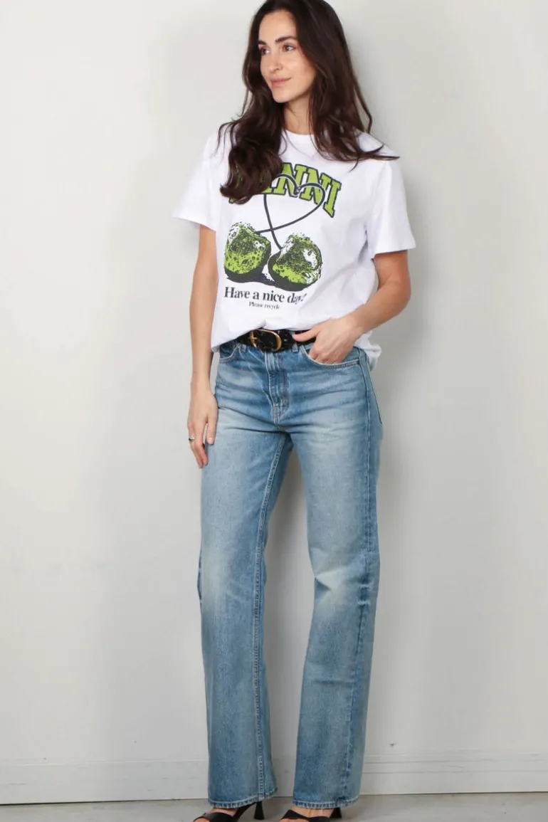 Ganni T-shirt - Basic Jersey Green Cherry Relaxed T-shirt - Bright White