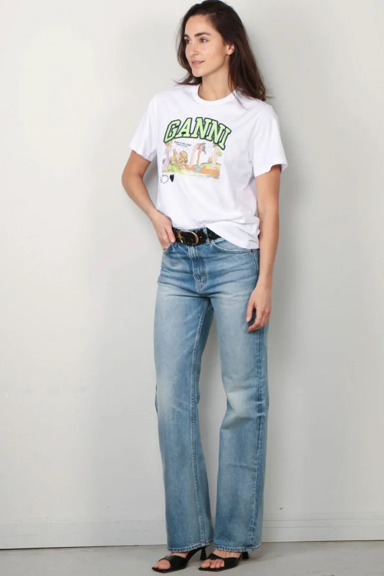 Ganni T-shirt - Basic Jersey Poppy C Relaxed T-shirt - Bright White