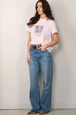 Ganni T-shirt - Basic Jersey Kittens Relaxed T-shirt - Chalk pink