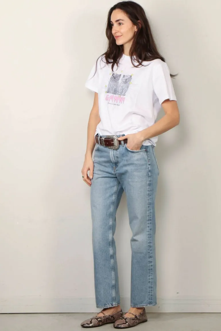 Ganni T-shirt - Basic Jersey Kittens Relaxed T-shirt - Bright white