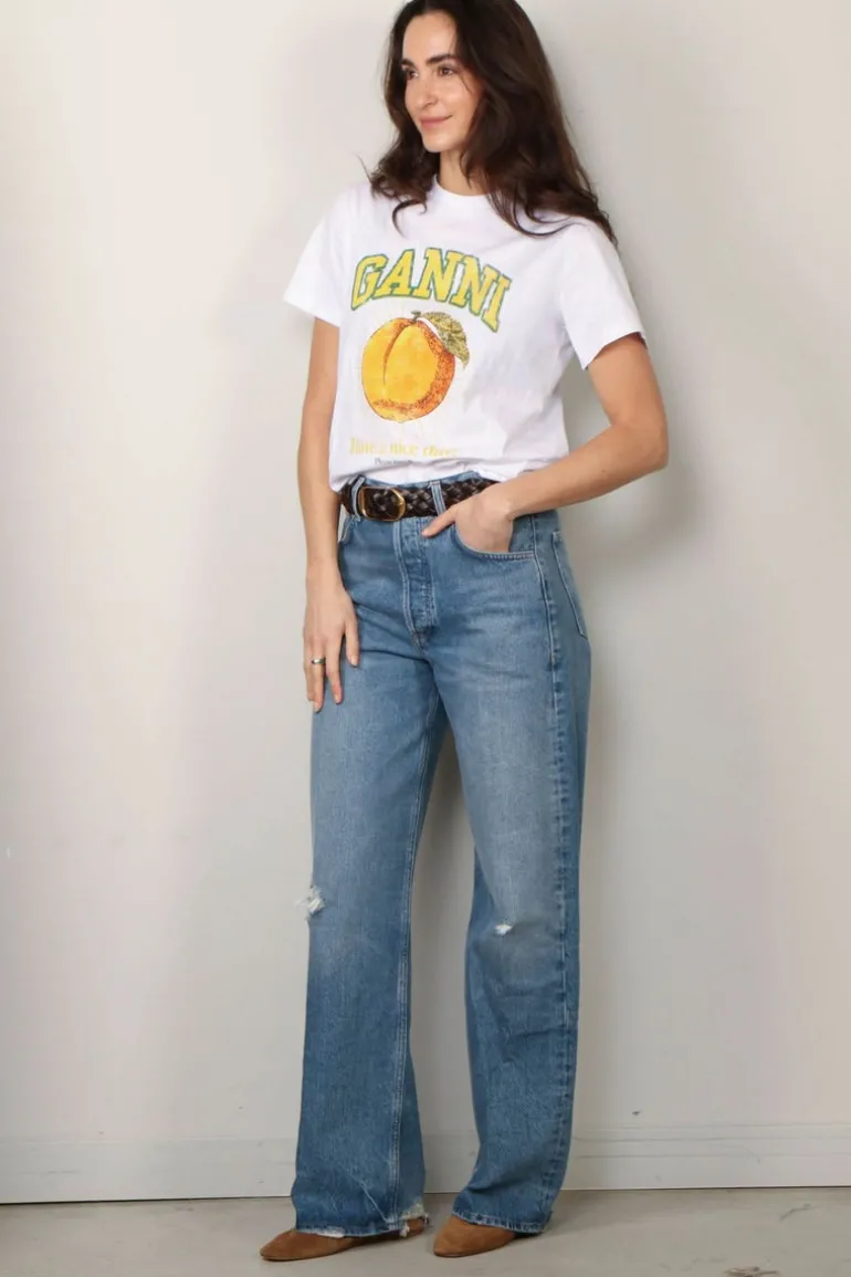 Ganni T-shirt - Basic Jersey Peach Relaxed T-shirt - Bright white