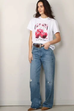 Ganni T-shirt - Basic Jersey Cherry Relaxed T-shirt - Bright white