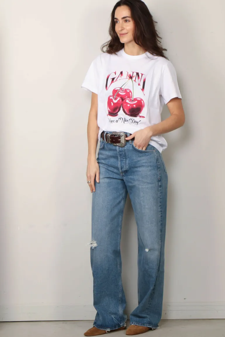 Ganni T-shirt - Basic Jersey Cherry Relaxed T-shirt - Bright white