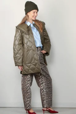 Ganni Jas - Shiny Quilt Midi Jacket - Kalamata