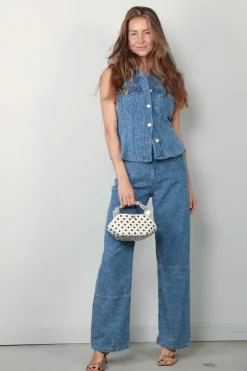 Ganni Jeans - Fluffy Denim Izey Belt - Mid Blue Stone