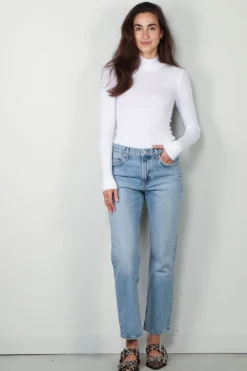 Ganni Top - Soft Cotton Rib Long Sleeve T-Shirt - Bright white
