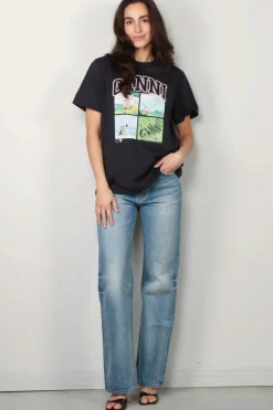 Ganni T-shirt - Basic Jersey BD Teddy Relaxed T-shirt - Phantom