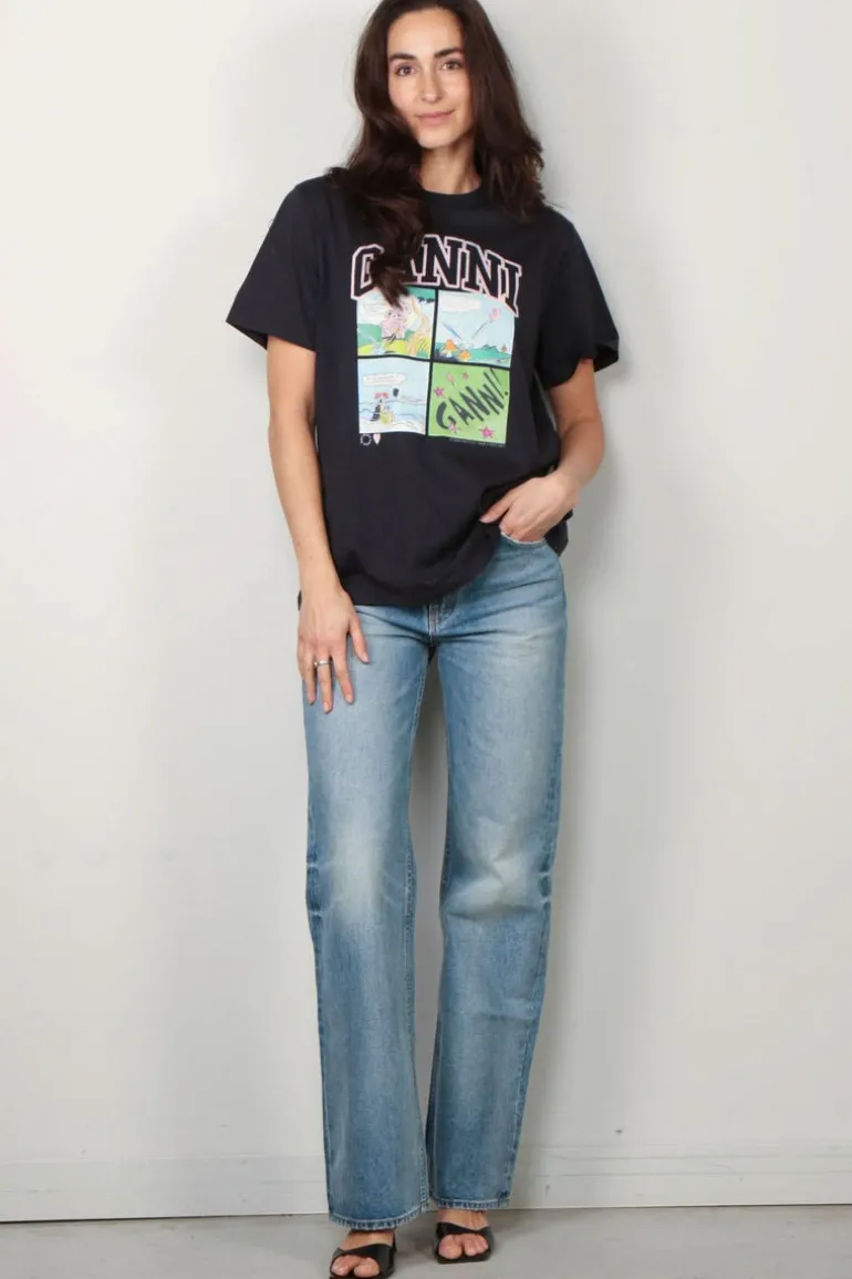 Ganni T-shirt - Basic Jersey BD Teddy Relaxed T-shirt - Phantom