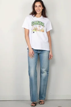 Ganni T-shirt - Basic Jersey Poppy C Relaxed T-shirt - Bright White