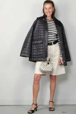 Ganni Jas - Shiny Quilt Midi Jacket - Phantom