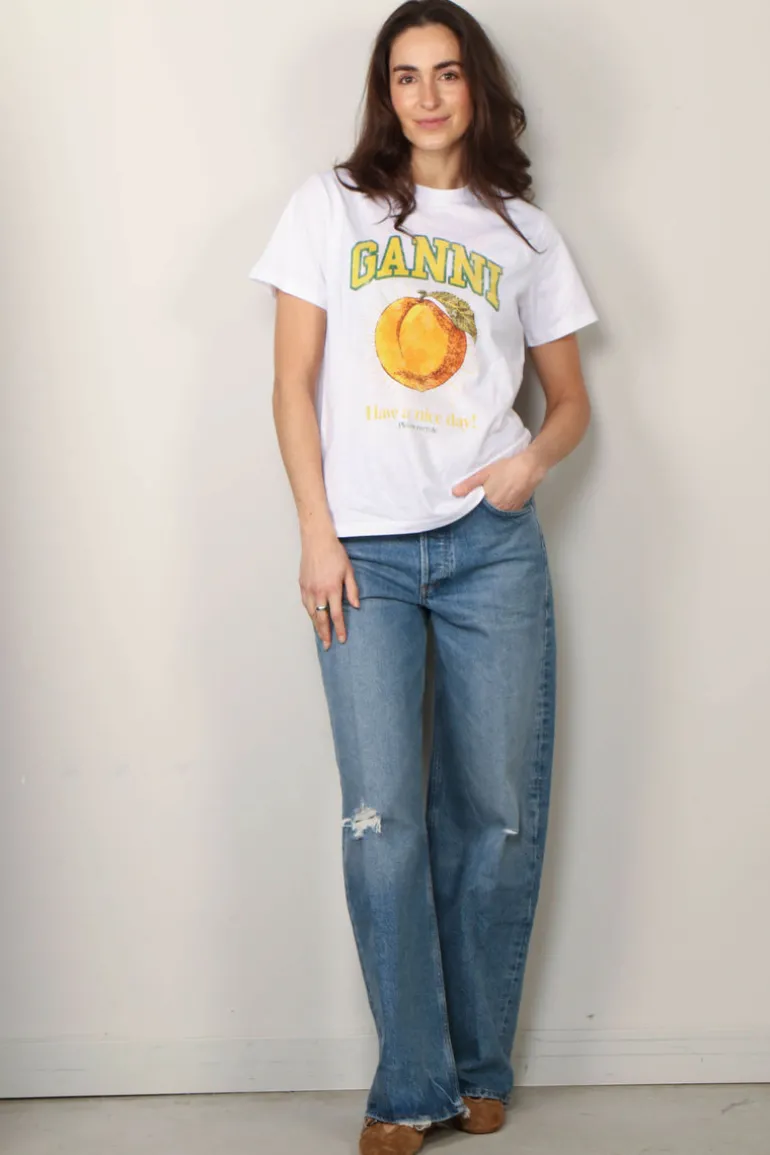 Ganni T-shirt - Basic Jersey Peach Relaxed T-shirt - Bright white