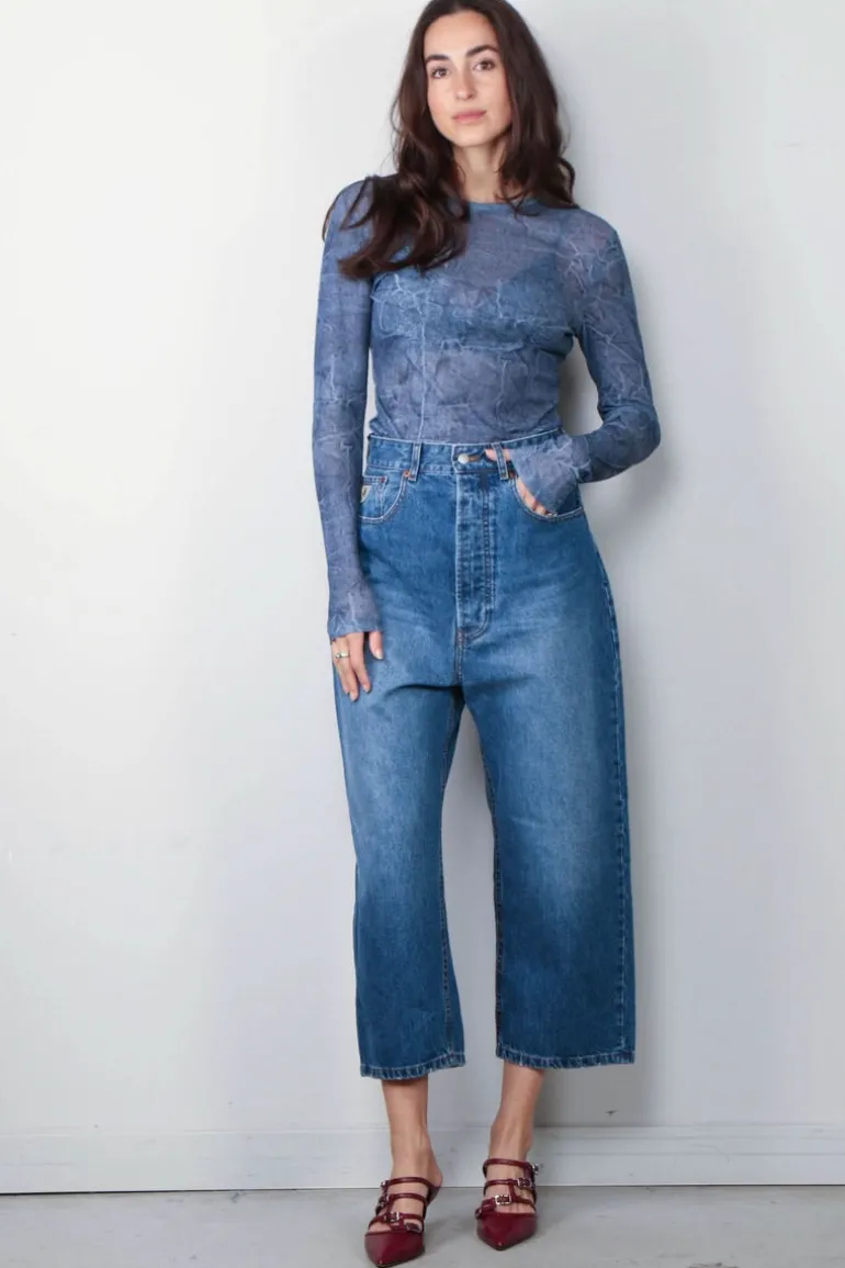 Ganni Top - Marl Mesh Long Sleeve - Denim
