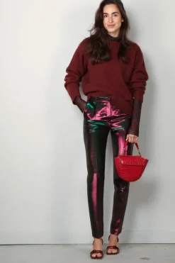 Ganni Top - Printed Mesh Long Sleeve Rollneck - Bitter chocolate