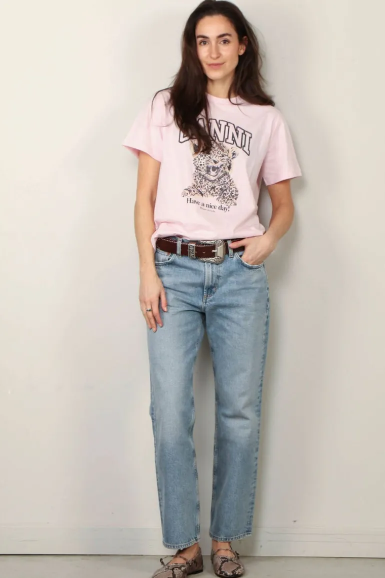 Ganni T-shirt - Basic Jersey Leopard Relaxed T-shirt -Chalk pink