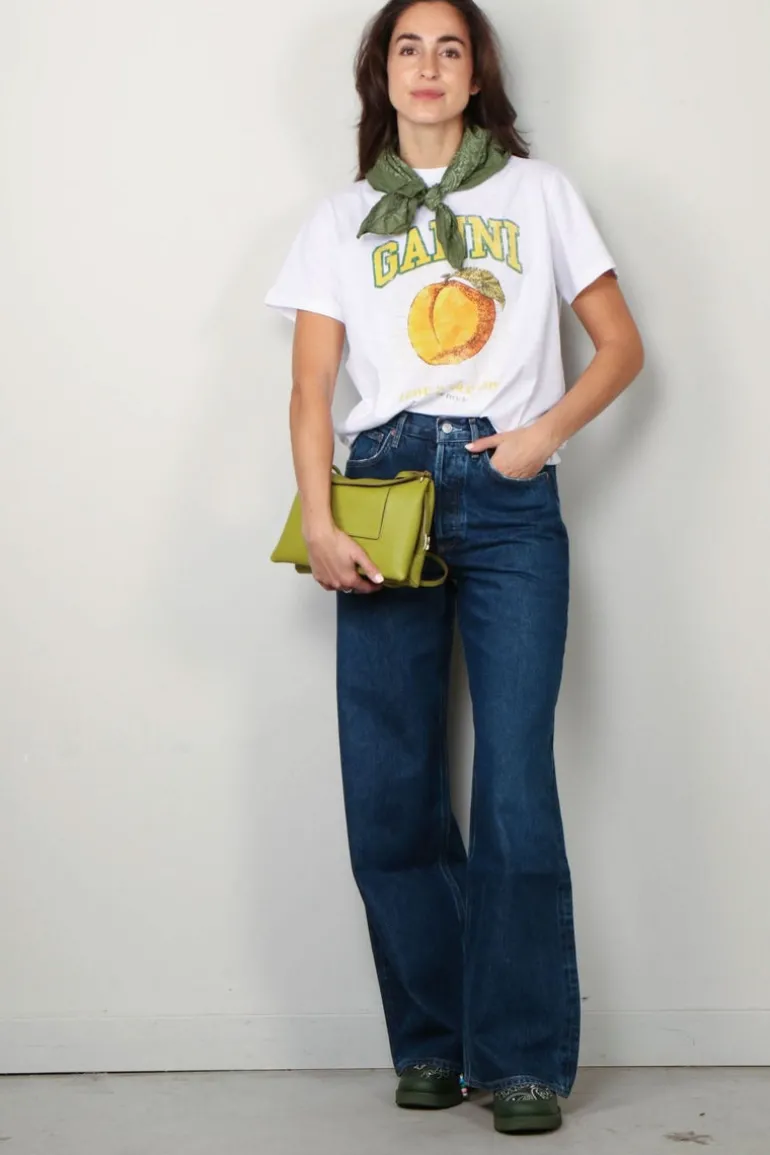 Ganni T-shirt - Basic Jersey Peach Relaxed T-shirt - Bright white