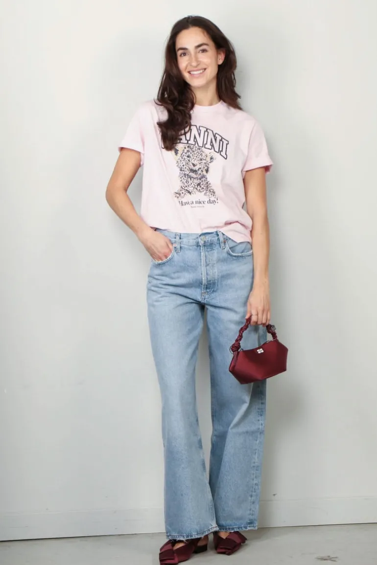 Ganni T-shirt - Basic Jersey Leopard Relaxed T-shirt -Chalk pink