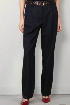 Golden Goose Broek - Tapered High Waisted Compact Wool Gabardine - Dark Blue