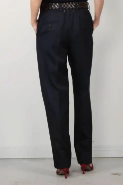 Golden Goose Broek - Tapered High Waisted Compact Wool Gabardine - Dark Blue