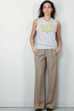Golden Goose Top - Sleeveless Slim T-shirt - Grey Melange / Yellow