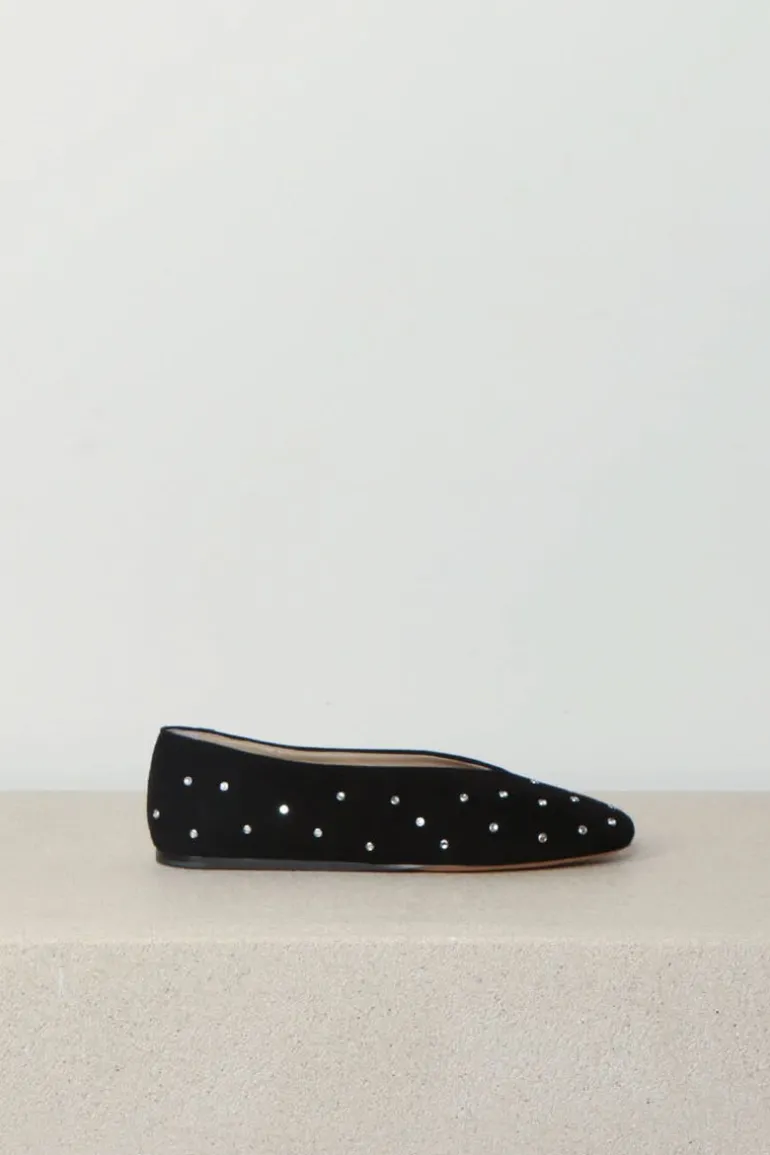 Le Monde Béryl Ballerina's - Regency Slipper Crystal Studded Suede - Black