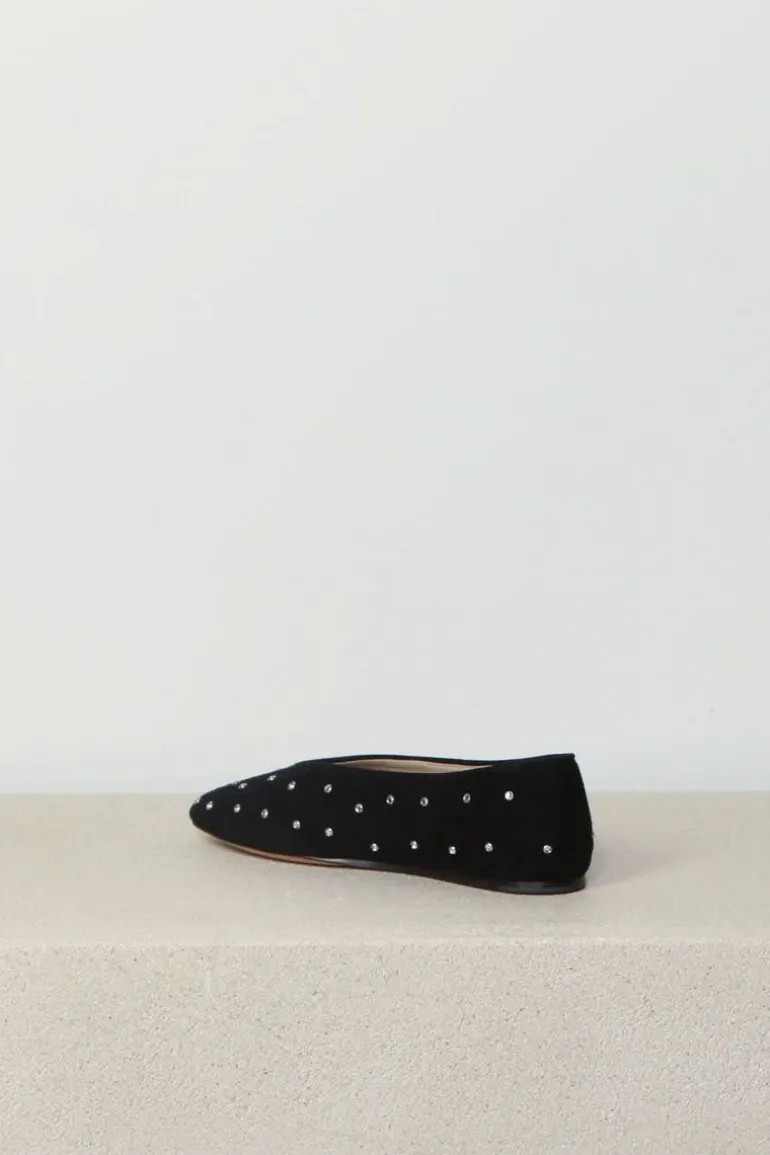 Le Monde Béryl Ballerina's - Regency Slipper Crystal Studded Suede - Black
