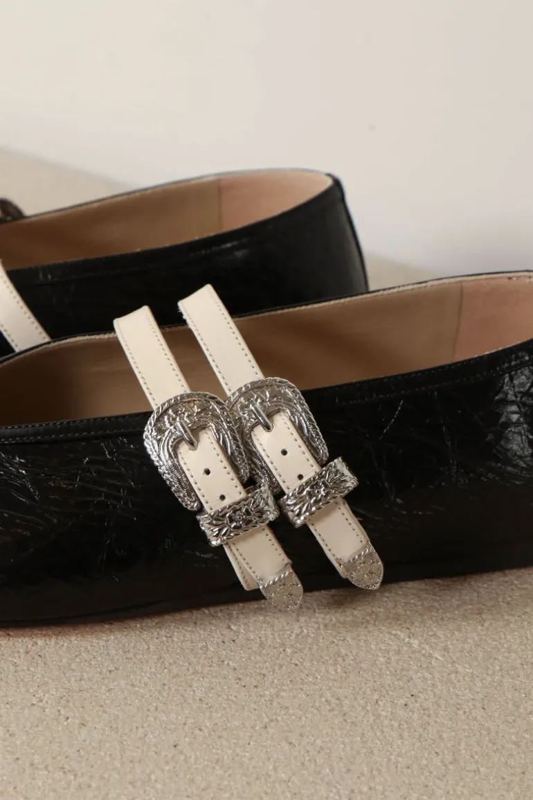 Le Monde Béryl Ballerina's - Ballet Claudia Slippers Leather - Black & Ecru