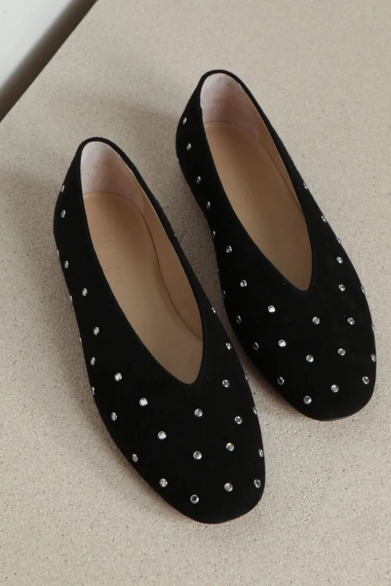 Le Monde Béryl Ballerina's - Regency Slipper Crystal Studded Suede - Black