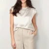 Lisa Yang Top - Round Neck Sleeveless Top - Champagne