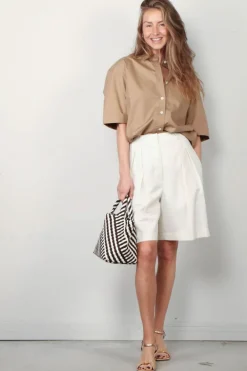Maria McManus Blouse - Short Sleeve Oversized Shirt - Walnut
