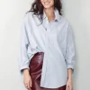 R13 Blouse - Drop Neck Oxford Shirt - Blue/white