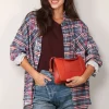 R13 Blouse - Drop neck workshirt - Blue plaid with paint drips