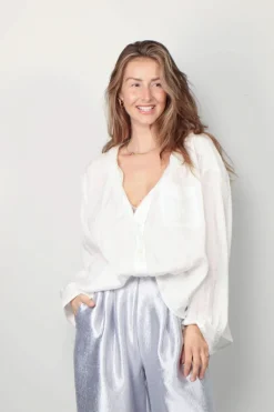 R13 Blouse - Twisted Neck Shirt - White