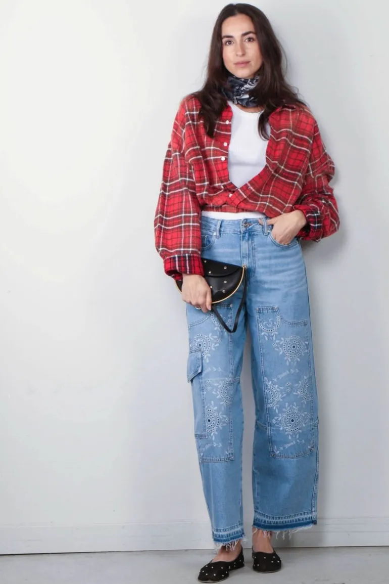 R13 Blouse - Crossover Bubble Shirt - Washed Red Plaid